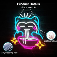 Signes flexibles au néon colorés avec acrylique Ramen nouilles chat caractère lumineux LED signalisation corps de lampe en Silicone pour la décoration d'affaires