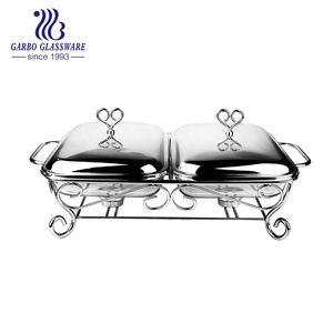 2200 ml Réchaud en verre <span class=keywords><strong>Couvercle</strong></span> en acier inoxydable Plateau en verre résistant au four Verrerie de cuisson Chauffe-aliments Plats en verre Serveurs de buffet - Product Image 1