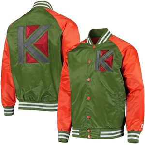 KVJ112, chaqueta universitaria de satén para hombre, diseño de invierno sin cuello de menta, bordado con letras, cuello naranja, bordado decorativo deportivo - Product Image 6