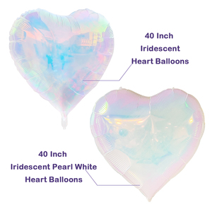 Vente en gros de ballons en feuille d'aluminium arc-en-ciel de 40 pouces, blanc nacré irisé, en forme de cœur, pour la décoration de mariage, d'anniversaire ou de fête - Product Image 1