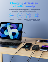 Tragbares Ladegerät 10000mAh mit 2 integrierten Kabeln PD20W SCP22.5W Schnellladung LED-Anzeige Klasse A Li-Polymer Mehrfarbig