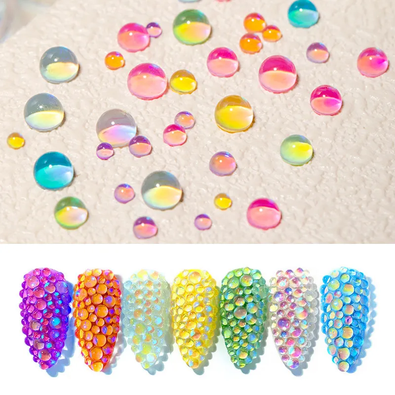 1440 pcs nail art Mermaid Aurora Transparent colorful Pearl Flat Glass Crystal Decoration DIY Nail Art Accessories Rhinestone