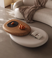 Hochwertiger Moderner Kleiner Wohnungs-Couchtisch aus Holz Drehbar Oval Kieselstein-Design Leichter Luxus Einfach Kreativ Spezialform