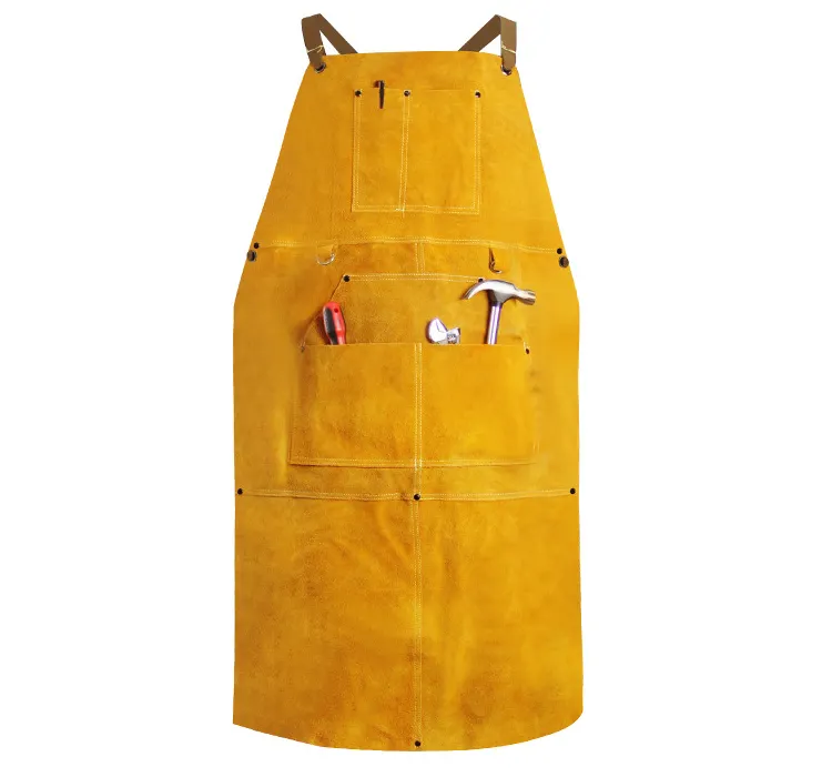 Custom Logo Professional Leather Welder's Apron with Safety Features Adult Industrial BBQ & Welding Tool Pockets Resistant Heat