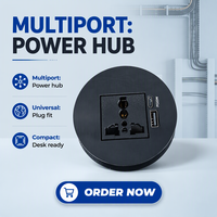 60MM Runde Einbau-Schreibtischdurchführung, 125V 15A, USB A&C PD20W Schnellladung, 1,8M Kabel, Anpassbar für US/UK