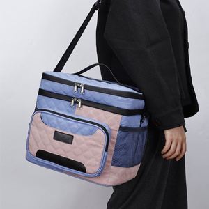 Sac isotherme double paroi en tissu composite color-block, imperméable, à motif losanges, avec fermeture éclair, portable, personnalisable OEM/ODM - Product Image 5