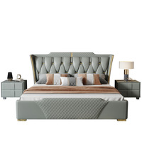 Lit double de luxe moderne de haute qualité avec rangement, revêtement en cuir véritable, design italien en bois, taille King 1,8 m