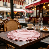 Set de table rond en coton lavé avec bord festonné, couleur unie, pour mariage, fête, décoration de table à manger à la maison