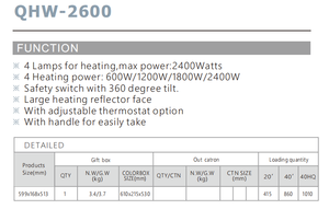 Chauffage au quartz autonome OEM 2400W avec thermostat réglable et protection anti-renversement |   Réflecteur de bureau grand format pour usage domestique - Product Image 6