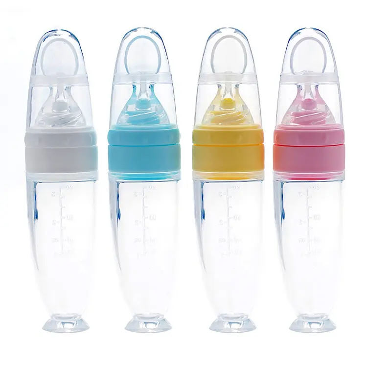 Wholesale Portable Food Grade BPA Free Silicone Squeeze Rice Paste Milk Feeding Bottle For Babies