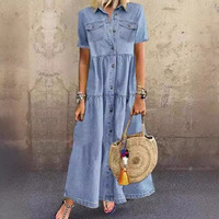2025 été décontracté Vintage robe nouvelle européenne américaine multi-boucle Denim lavé Technique longue Station indépendante AliExpress
