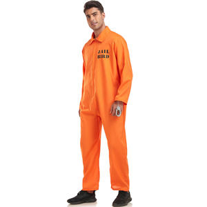 Costumes de cosplay de prisonnier orange pour hommes Halloween combinaison de prison une pièce ensemble d'uniformes de détenus de prison - Product Image 5