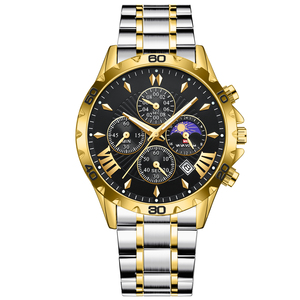 Montre multifonction pour homme, chronographe noir, phase de lune, acier inoxydable - Product Image 3
