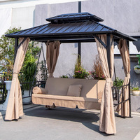 Chaise suspendue multifonctionnelle pour l'extérieur, pour trois personnes, lit double, moustiquaire anti-moustiques, protection solaire, construction en fer