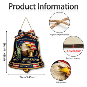 Décoration de porte suspendue en bois, style campagnard américain, avec aigle, Statue de la Liberté et drapeau américain, pour le 250e anniversaire du Jour de l'Indépendance - Product Image 4