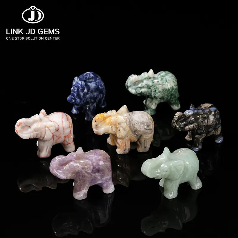 JD GEMS Chakra meditación tallada a mano piedra preciosa elefante estatuilla piedra Natural Jade amatista Mini Animal estatua cristal artesanal
