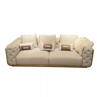 Canapé en cuir véritable de style italien, luxe léger, design haut de gamme, mobilier sur mesure, grand ensemble de salon pour villa
