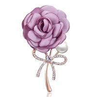 Gold Tone Alloy Plum Blossom Flower Brooch With Pearl And Crystals