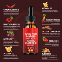 Complément Liquide de Poivre de Cayenne en Gros en Stock Prêt à Expédier Marque Privée Usine Herbes Naturelles Bouteille 60ml
