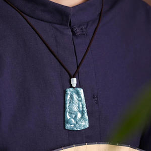 Pendentif en Jadeite Naturelle Bleu Eau, le Dieu de la Richesse, Style Chinois, Bijou UNISEXE, Cadeau avec Certificat d'Expertise FG73 - Product Image 4