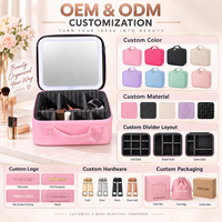 Étui à maquillage portable rectangulaire en cuir PU avec logo personnalisé, miroir LED, organiseur de cosmétiques, boîte de rangement pour bijoux, sac de voyage pour femmes