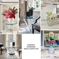 Ensemble de table à manger ronde en cristal transparent de luxe, feuilles de cactus, artisanal, 6 places, contemporain, pour villas, hôtels, clubs