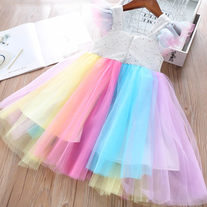Embroidered Cartoon Print Summer Rainbow Princess Girl <b>Dresses</b> Colorful Mesh Baby Girl <b>Dresses</b> - Product Image 2