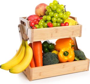 Bamboo Fruit Bowl Basket Food And Vegetables Holder 2 Tiers Fruit Basket For Fruit