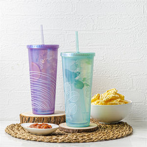 Wholesale Pearlized Green Leaf <b>Plastic</b> <b>Tumbler</b> BPA-Free Reusable Stainless Steel <b>Tumblers</b> with Lids and Straws - Product Image 6