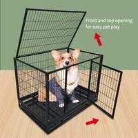 Cages pour chiens en métal durables de gros, noires, à double porte, bouton, tube carré, cages pliables, cage pour animaux de compagnie robuste