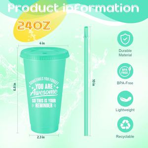 Superbe Tasse de Voyage à Café 24 Oz avec Couvercle et Paille – Cadeau de Remerciement Inspirant – Gobelets Réutilisables en Plastique - Product Image 2