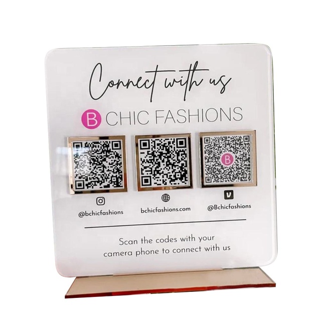 Modern Eco-Friendly Acrylic Table Top for Retail Store Polished QR Code Display Rack Payment Menu Holder Social Media Sign for