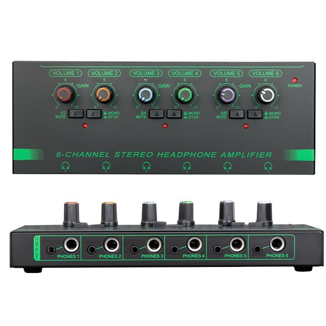 6 / 4 Channels Headphone Amplifier with Independent Volume Control, Compact Mini Earphone Splitter Stereo/Mono Switch EH06/EH04