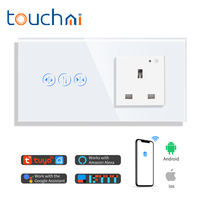 Interrupteur mural intelligent Wi-Fi Touchmi avec prise Wi-Fi UK, compatible Tuya Smart Home, avec panneau en verre pour la maison/l'industrie