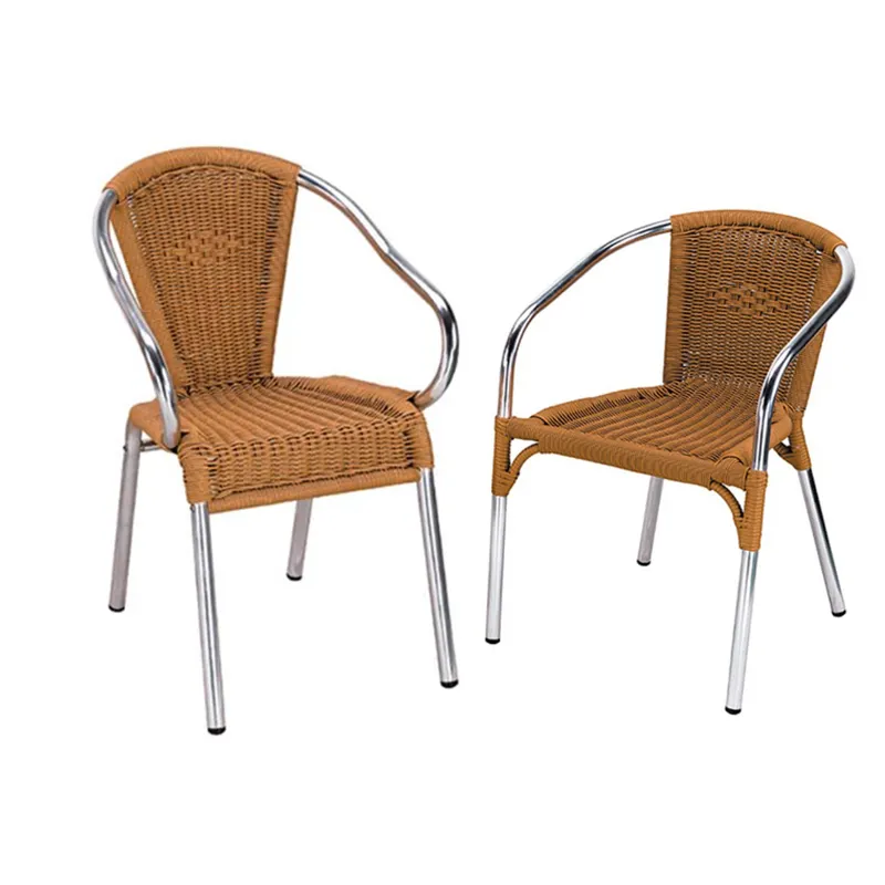 Modern dış mekan mobilyaları yüksek geri kol dayama hasır sandalye alüminyum metal açık rattan/hasır sandalye