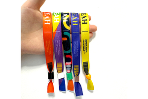 प्रचार इको फ्रेंडली समायोज्य प्लास्टिक क्लिप इवेंट पार्टी ब्रैसलेट कस्टम फेस्टिवल कपड़े बुना हुआ कलाई बैंड कस्टम कलाई बैंड - Product Image 3