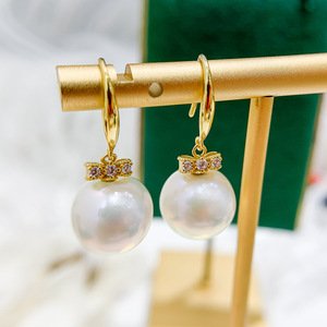 S925 <b>Silver</b> DIY Pearl Accessories Empty <b>Bracket</b> and Bow for 9-15mm Round Beads 21985 Fashion Drop Earrings with Earnail - Product Image 2