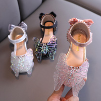 Filles d'été Sandales Mode Paillettes Strass Arc Filles Princesse Chaussures Bébé Fille Chaussures Talon Plat Sandales Taille 21-36