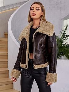 Giacca di pelle da uomo calda da <span class=keywords><strong>donna</strong></span> foderata in <span class=keywords><strong>Shearling</strong></span> classico cappotto di pelle isolante invernale in stile Aviator - Product Image 6