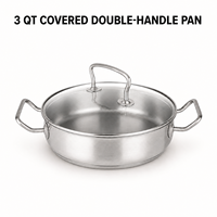 Casserole de cuisson en acier inoxydable 304 de 3 QT avec couvercle en verre, 24 cm, double poignée, compatible induction, pour cuisine (vente en gros)