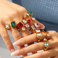Collection de bagues KITI en CZ colorées, plaquées or, en acier inoxydable, avec zircons multicolores pour femmes, bijoux tendance