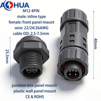 Connecteur étanche M12 de type panneau, mâle/femelle, 2, 3 ou 4 broches, pour boîtier de jonction, câblage 22/24 AWG, 5A 110V, transport de signal