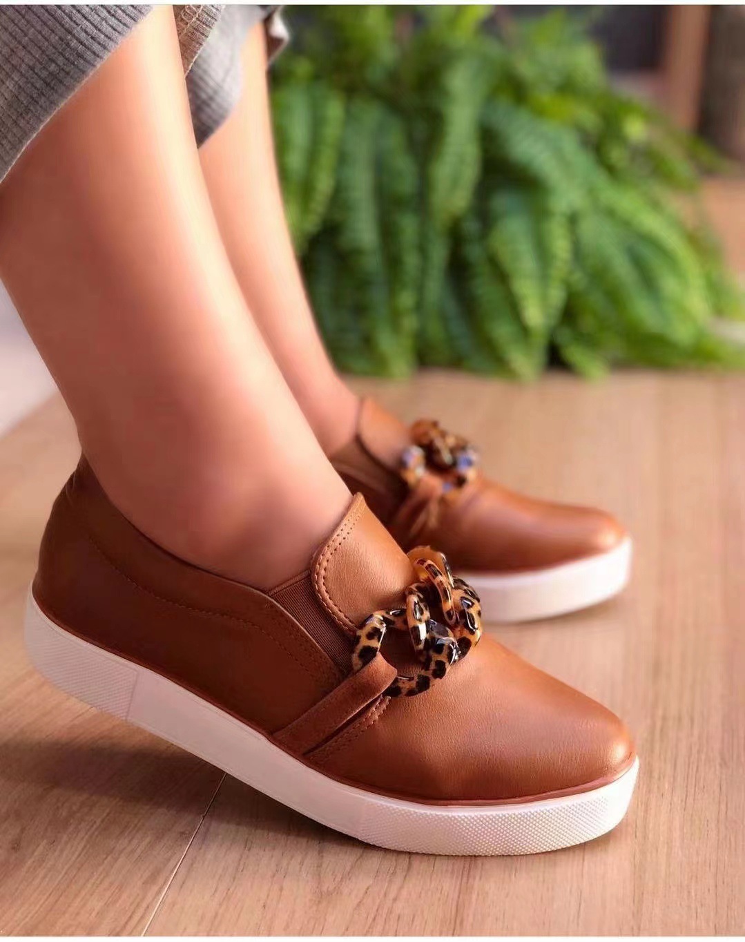 Zapatos Planos De Cuero Sin Cordon Para Mujer, Mocasin De Color