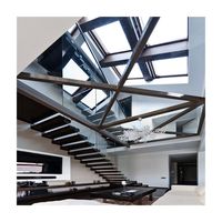 Escalier flottant au design moderne ACE Factory, marches antidérapantes en bois massif avec éclairage LED intégré
