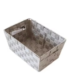 Colección colgante de pared para el hogar tejida a mano, estante de almacenamiento para dormitorio y baño, estante de hierro + cesta de almacenamiento de cinta de polipropileno
