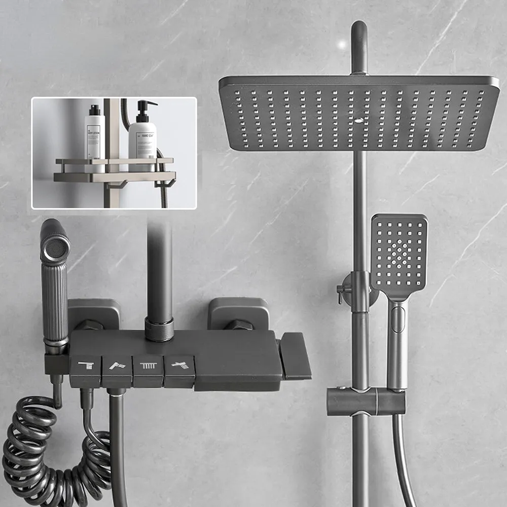 Gun Grey Bathroom Shower Faucet Set Wall Mount Rainfall Shower With Handheld Sprayer Bathtub Shower Mixer Bidet Spray