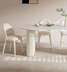 Mesa de Comedor de Diseño Minimalista con Acabado Lacado, Cubierta de Piedra Sinterizada <span class=keywords><strong>Blanca</strong></span>, Mesa de Comedor Moderna Ovalada para 4, 6 u 8 Personas - Product Image 5