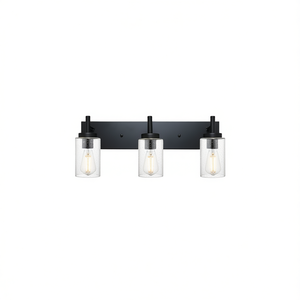 Modern 3-<b>Light</b> Bathroom Vanity <b>Light</b> Seeded <b>Glass</b> <b>Shades</b> Black E26 Base Wall Mount Warm White Incandescent - Product Image 1