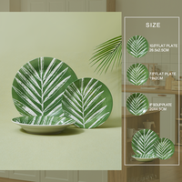 Vente en gros d'assiettes en porcelaine motif feuille verte de 18 pièces Vaisselle en céramique Passe au lave-vaisselle Ensembles de vaisselle