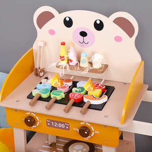 Juego de juguete para parrilla de barbacoa de madera para niños con pinchos y carrito para juego de simulación interactivo, diversión de cocina y juego de rol educativo - Product Image 3
